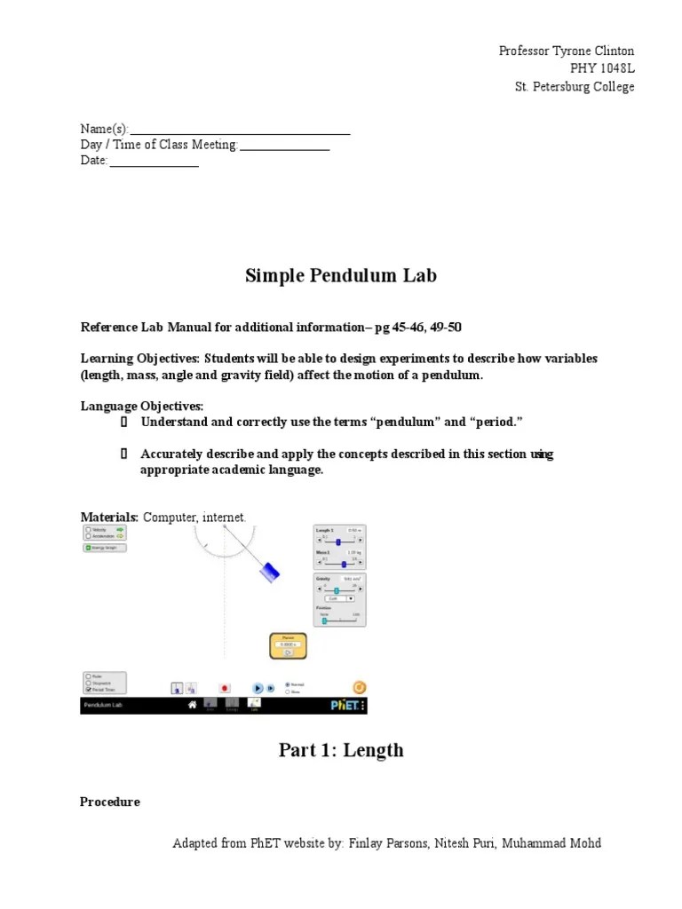 Simple Pendulum Lab - Docx - Summer - 20202 | Download Free PDF ...