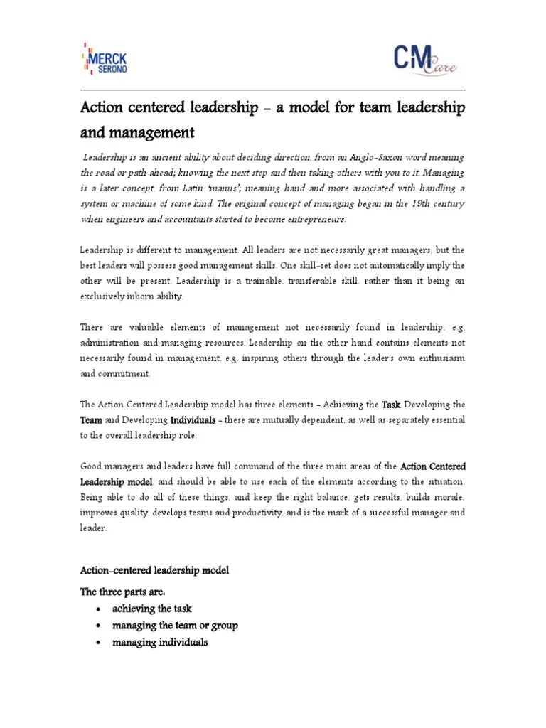 Action Centered Leadership | PDF | Leadership | Cognition