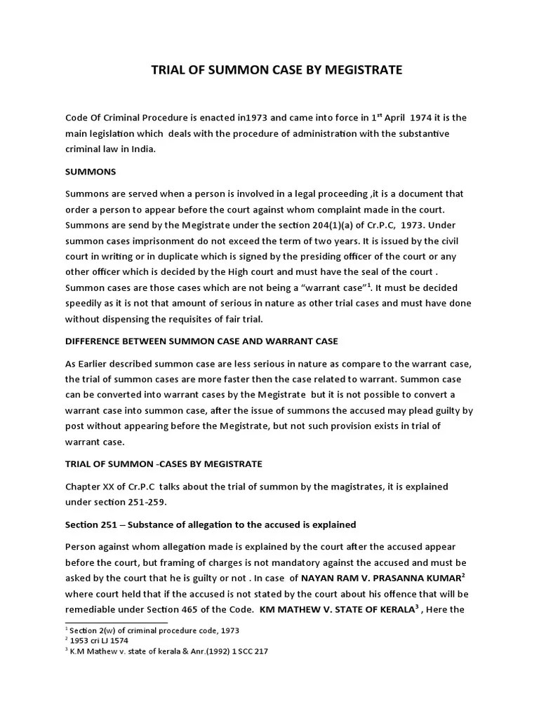 Trial Of Summon Case By Megistrate | Download Free PDF | Justice Of The Peace | Summons