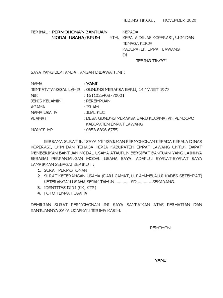 Untuk keperluan pengecekan atau klarifikasi atas data dan laporan . Contoh Surat Permohonan Bantuan Bpum Pdf