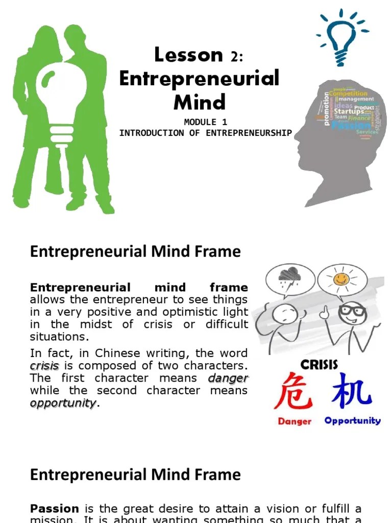 Lesson 2: Entrepreneurial Mind: Introduction Of Entrepreneurship | PDF ...