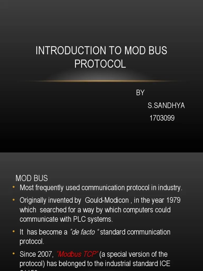 Introduction To Mod Bus Protocol: BY S.Sandhya 1703099 | PDF | Transmission Control Protocol ...
