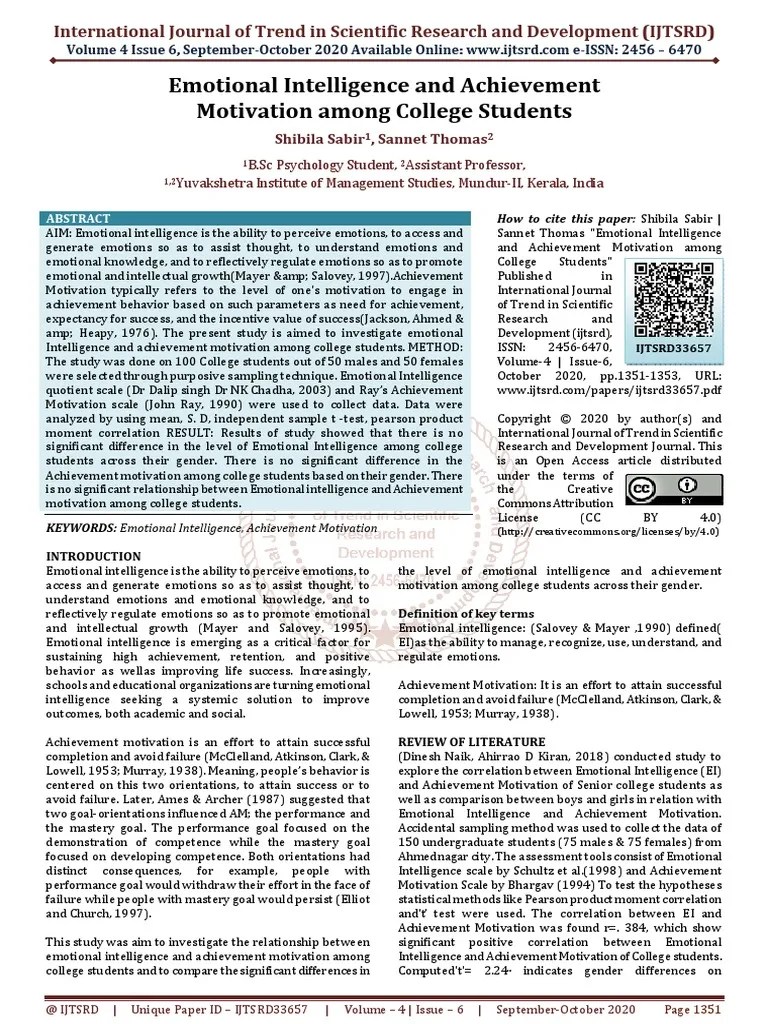 Emotional Intelligence And Achievement Motivation Among College Students | PDF | Emotional ...