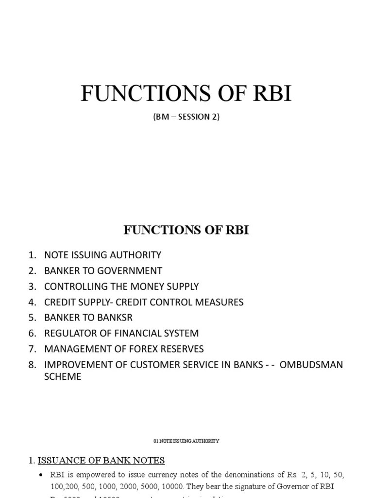 Session. 2. Functions Of RBI | PDF | Reserve Bank Of India | Open Market Operation