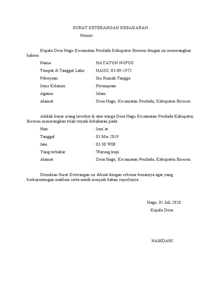 Surat Keterangan Kebakaran | PDF