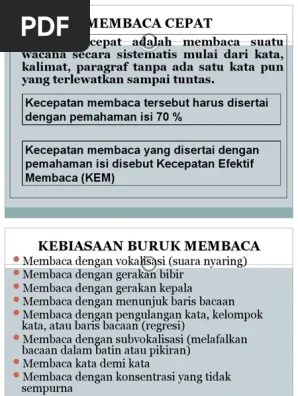 Bahkan, menurut forbes, seseorang layak disebut sebagai speed reader kalau bisa membaca hingga 1.500 kata per menit/1500 kpm. Tips Membaca Cepat Pdf