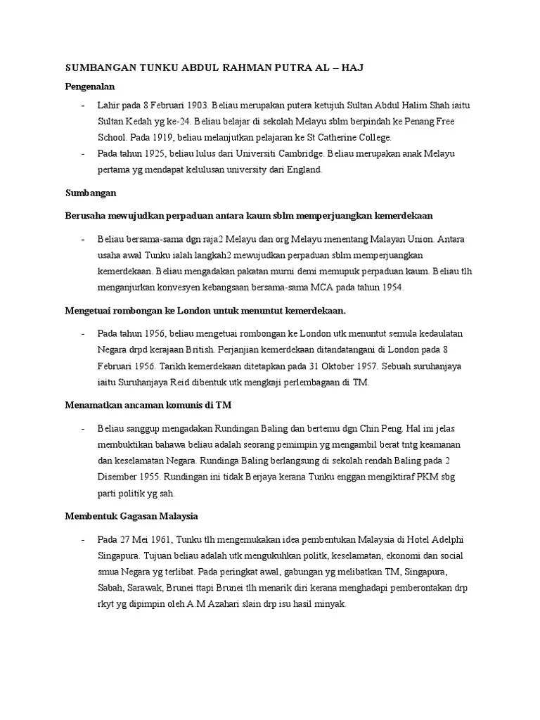 Sumbangan tunku abdul rahman pdf. Sumbangan Tunku Abdul Rahman Putra Al Pdf