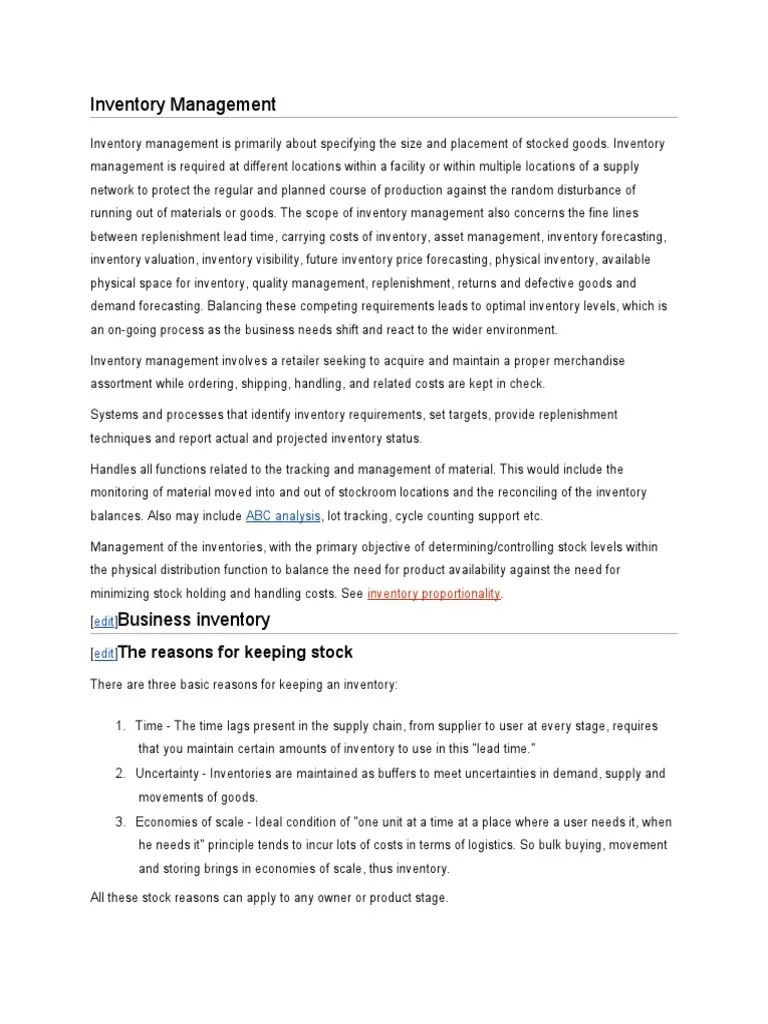 Inventory Management: The Reasons For Keeping Stock | PDF | Inventory ...