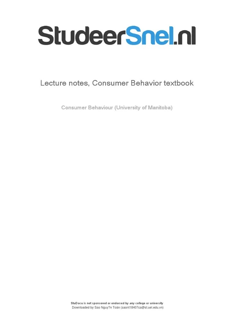 Lecture Notes Consumer Behavior Textbook | PDF | Consumer Behaviour ...
