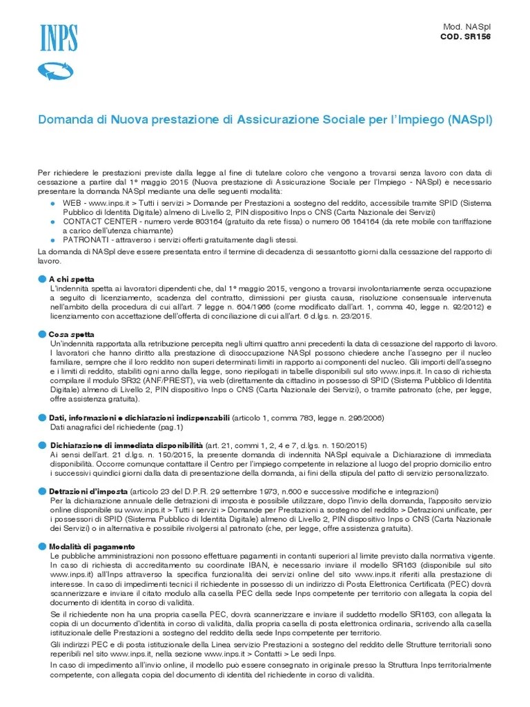 Decreto legislativo 14 settembre 2015 n. Sr156 Naspi Pdf