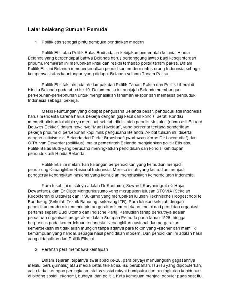 Latar Belakang Sumpah Pemuda PDF | PDF