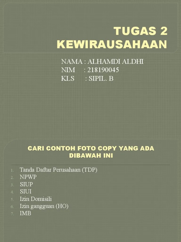 • 1.tanda daftar perusahaan ( tdp ). Tugas 2 Kewirausahaan Pdf