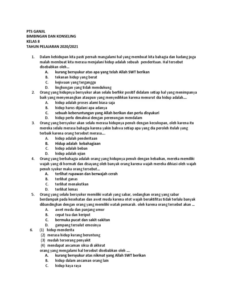 Soal PTS BK Kelas 8 20 21 | PDF