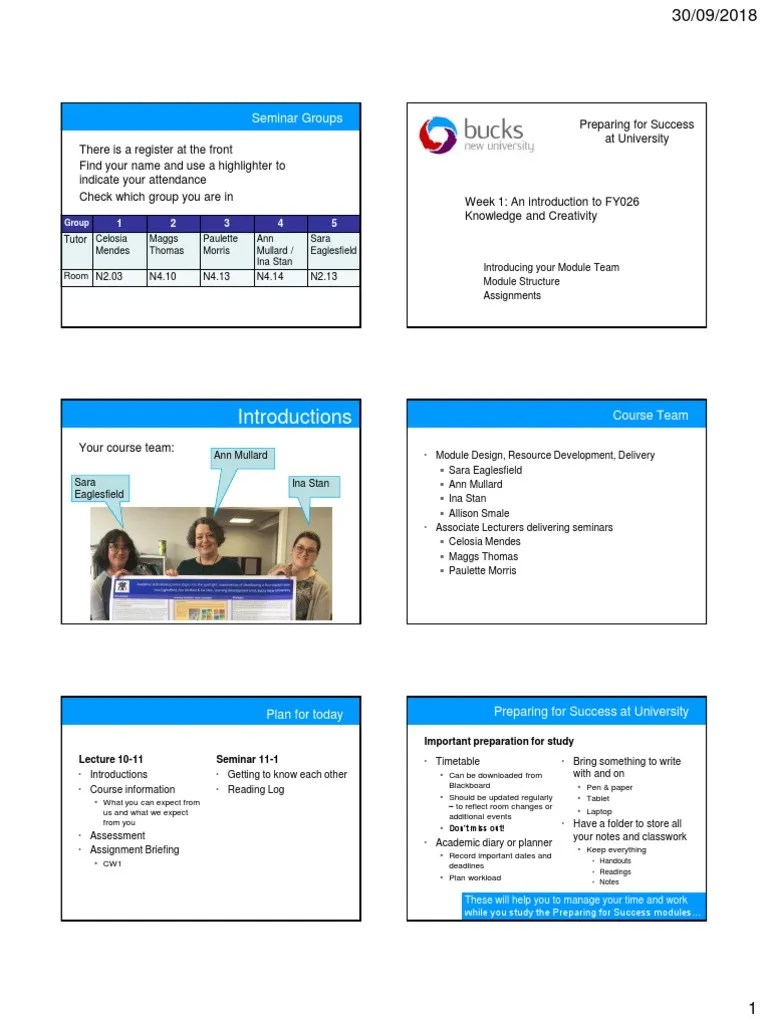 Week 1 Lecture And Seminar Slides | PDF | Lecture | Behavior Modification