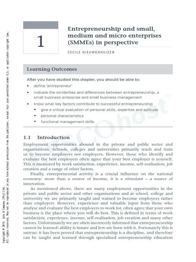 Entrepreneurship And Small, Medium And Micro Enterprises (Smmes) In ...