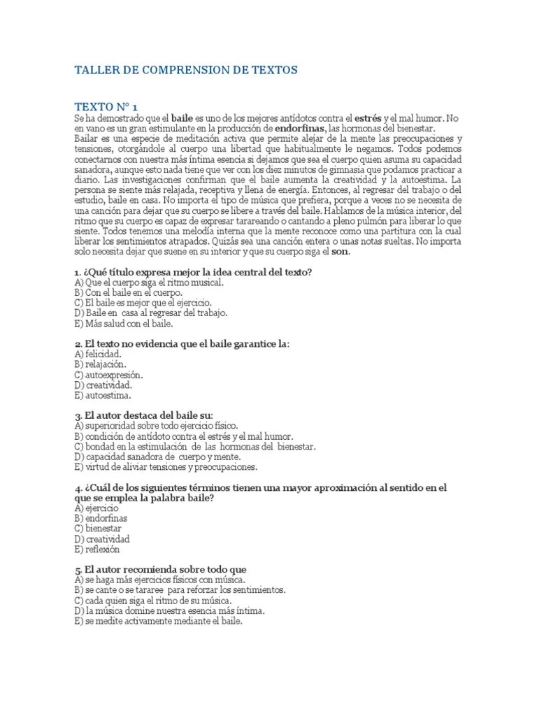 2 Taller De Comprensión Lectora | PDF | Bailes | Creatividad