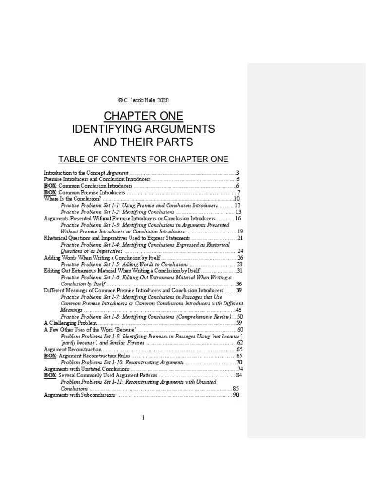 Chapter One Identifying Arguments And Their Parts | PDF