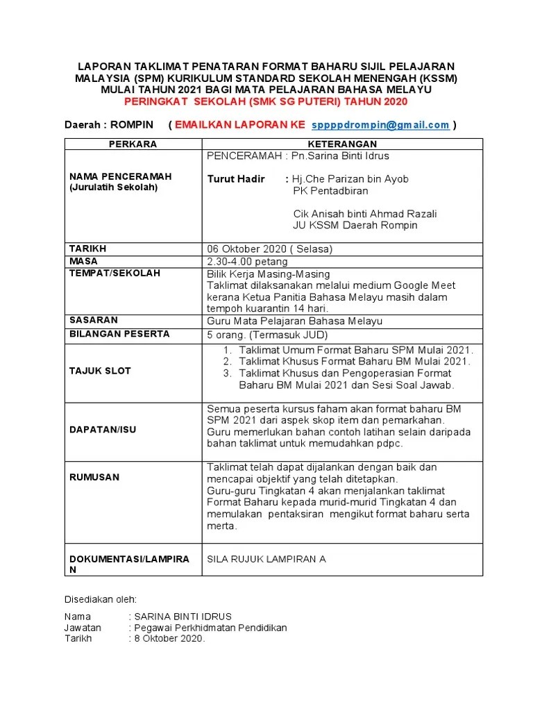 Contoh soalan rumusan kssm tingkatan 4 : Laporan Penataran Format Baru Bm Spm 2021 Peringkat Sekolah Pdf