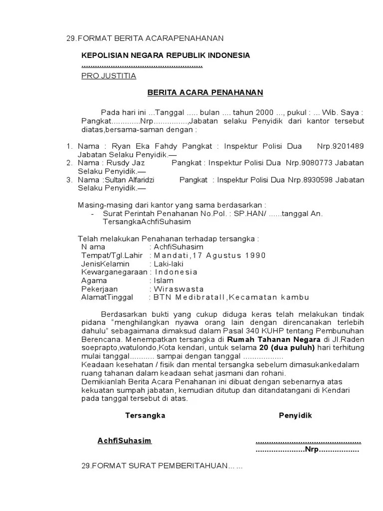 Ba Penahanan & Surat Pemberitahuan Penahanan Pada Keluarga Tersangka | PDF