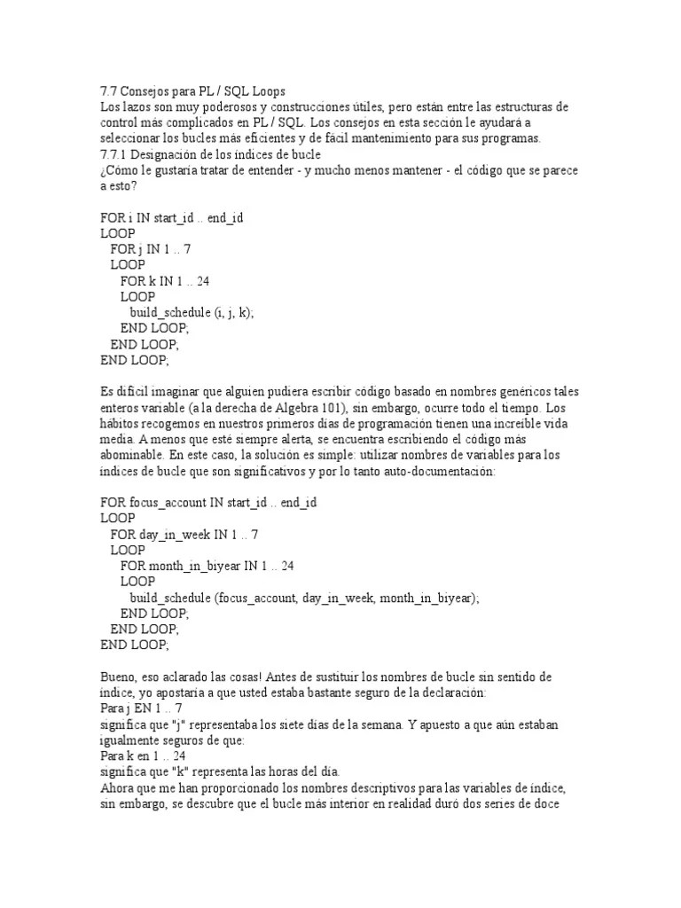 Buenas Practicas For Loop PL-SQL Oracle - 1 Esp | PDF | SQL | Pl / Sql