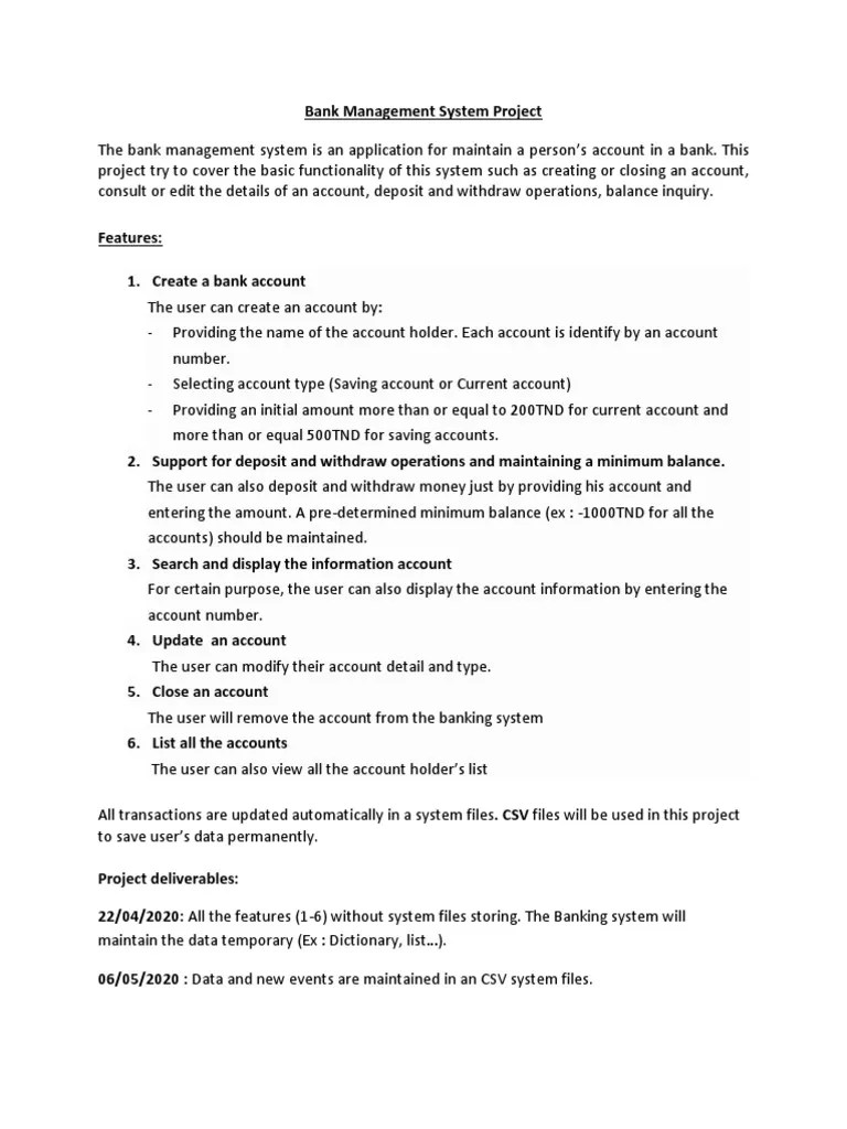 Bank Management System Project | PDF