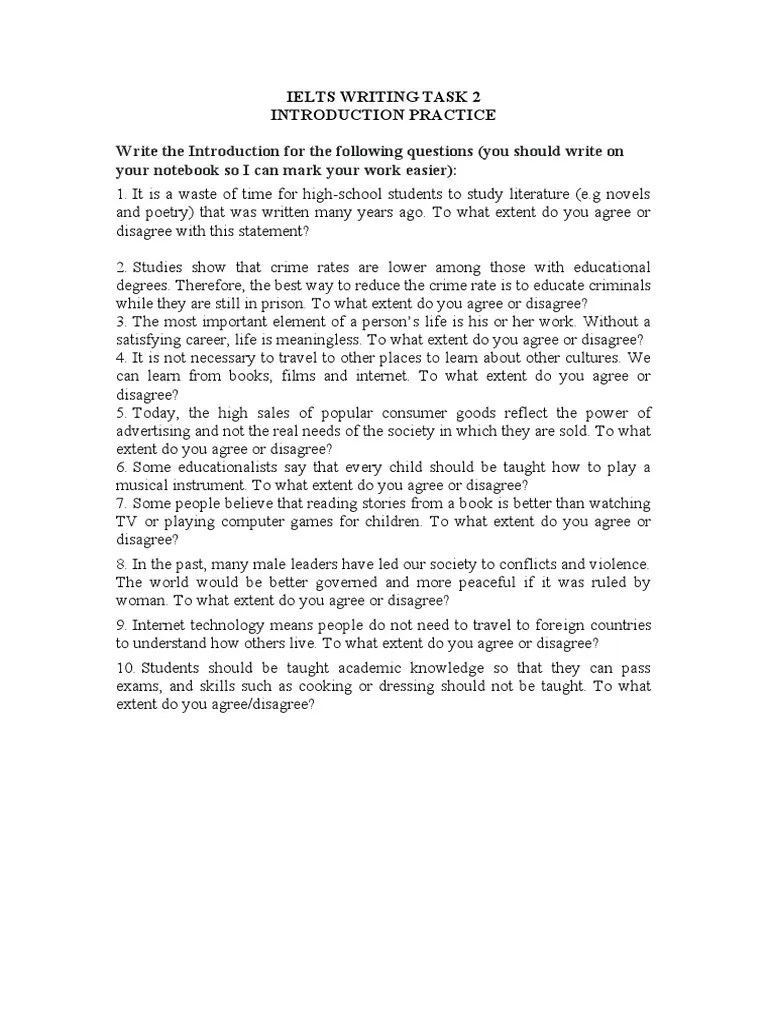 Ielts Writing Task 2 Introduction Practice | PDF