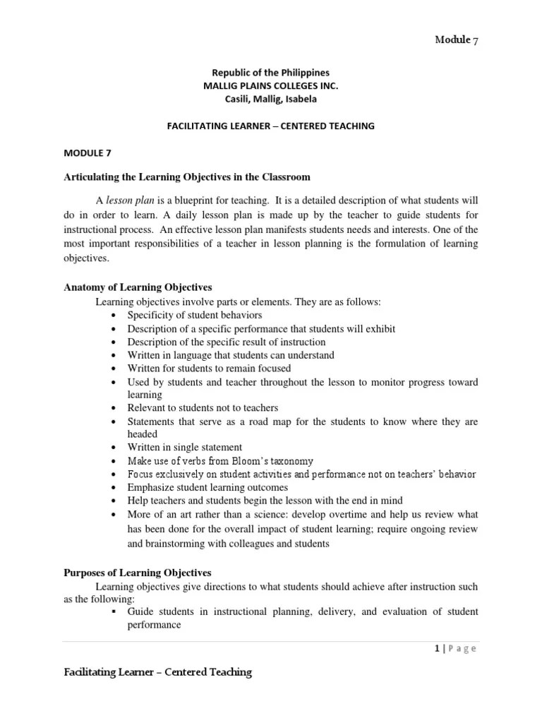 Module 7 - Facilitating Learner - Centered Teaching | PDF | Lesson Plan ...