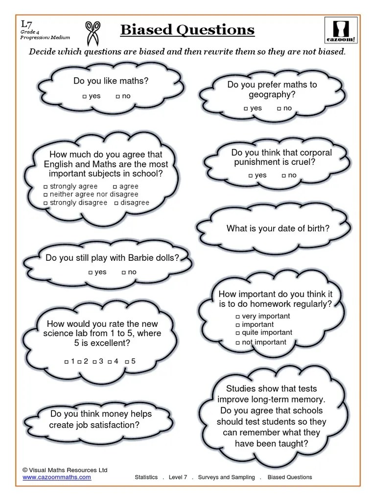 Statistics. Level 7. Surveys And Sampling. Biased Questions PDF | PDF