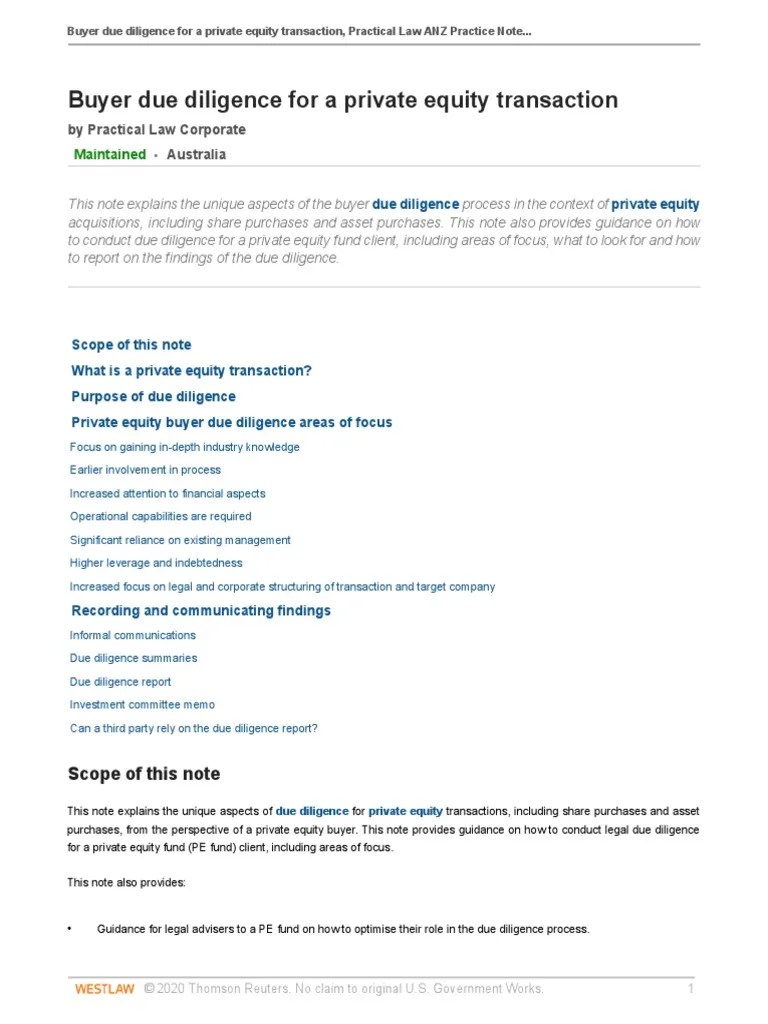 Buyer Due Diligence For A Private Equity Transaction | PDF | Due ...