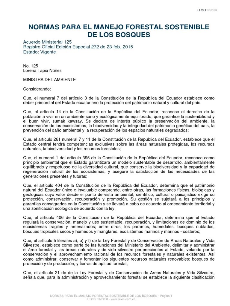 Normas Para El Manejo Forestal Sostenible De Los Bosques Humedos - Acuerdo Ministerial 125 | PDF ...