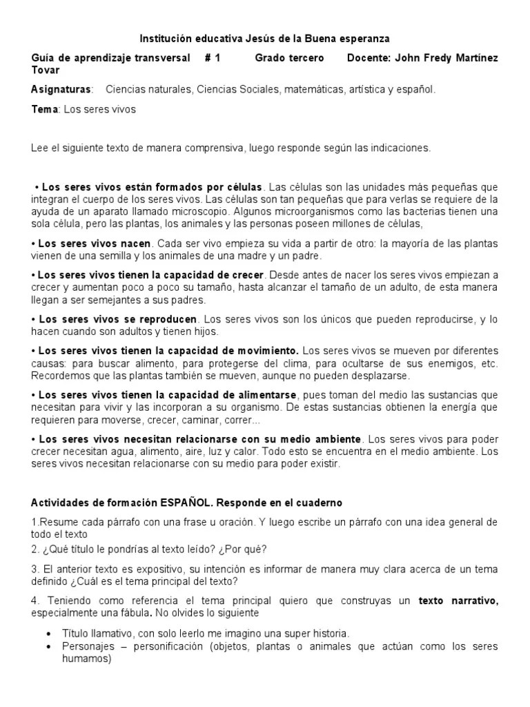 Guia Grado Tercero # 1 Los Seres Vivos | PDF | Organismos | Plantas