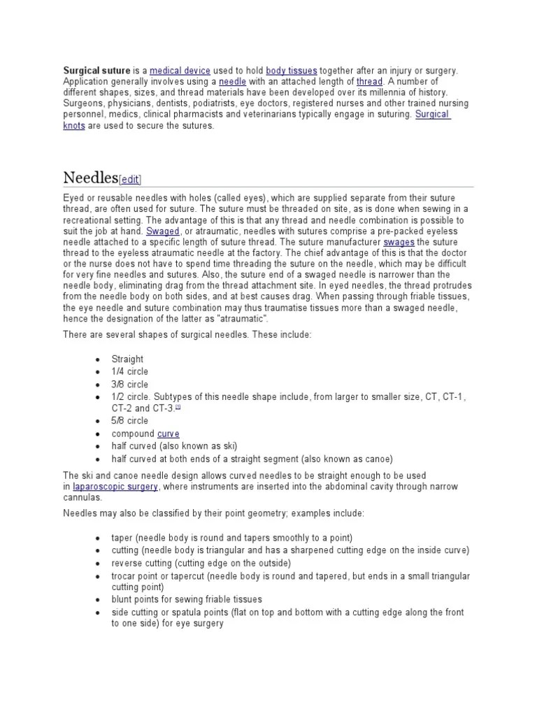 Needles: Surgical Suture Is A | PDF | Surgical Suture | Surgery