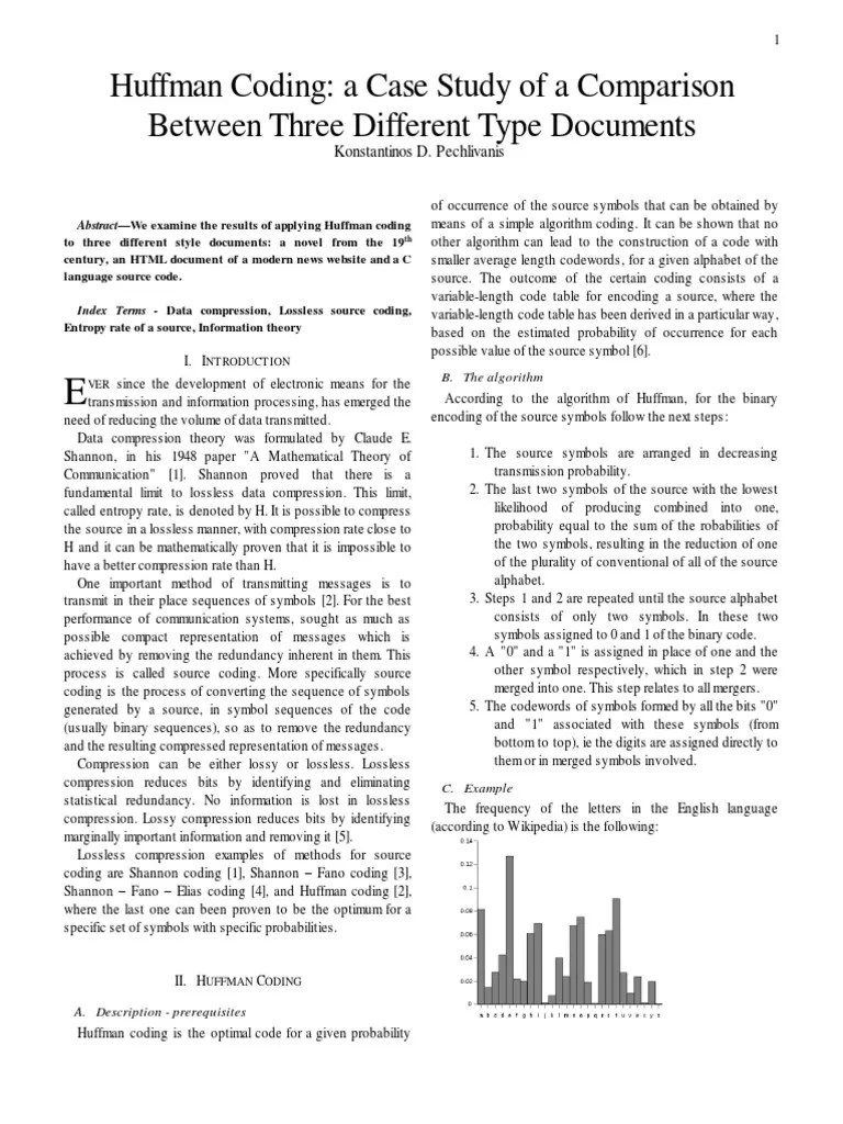 Huffman Coding A Case Study Of A Comparison | PDF | Data Compression | Code