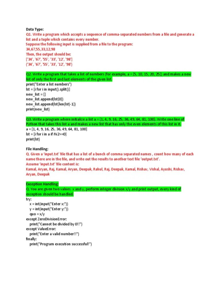 Python Practice Questions | PDF | Computer Programming | Software ...