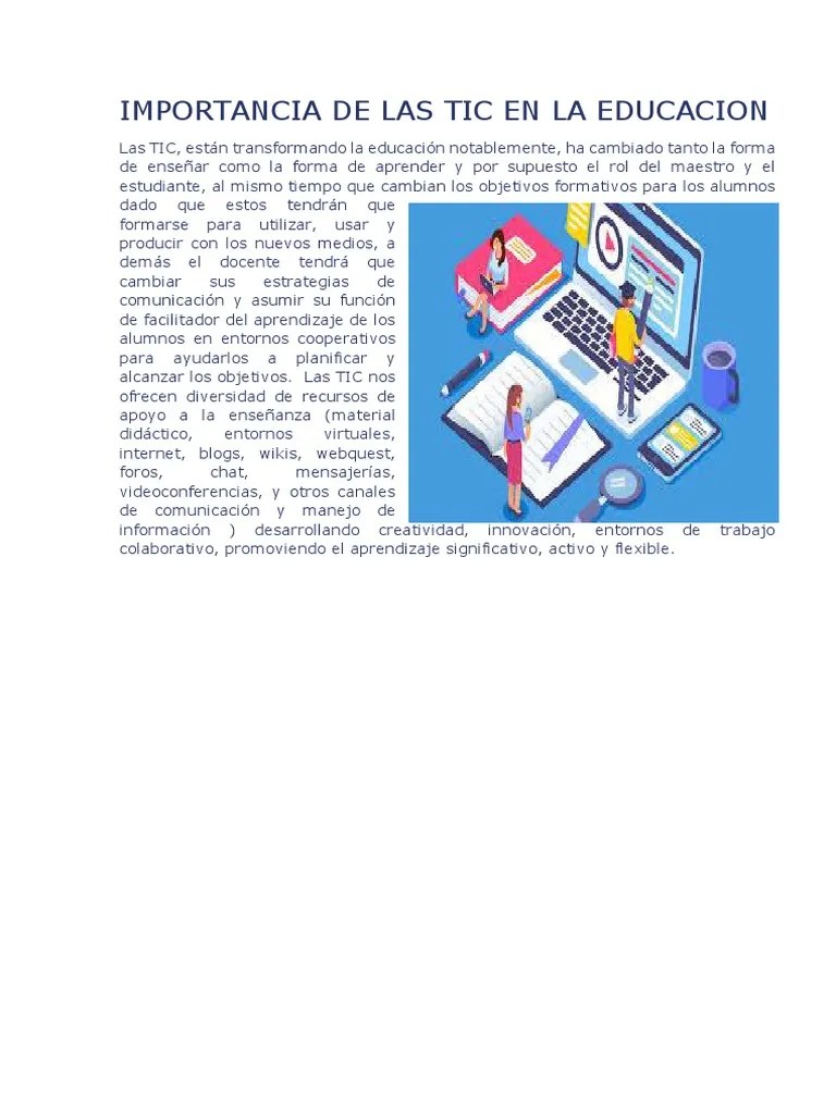 Importancia De Las Tic En La Educacion | PDF