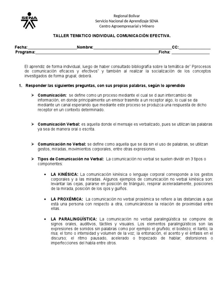 Taller Individual Comunicacion Asertiva PDF | PDF | Comunicación No Verbal | Comunicación