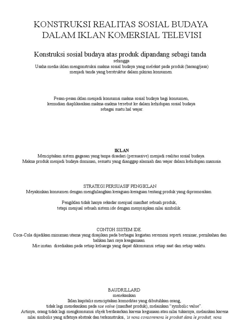 Konstruksi Realitas Sosial Budaya TVC