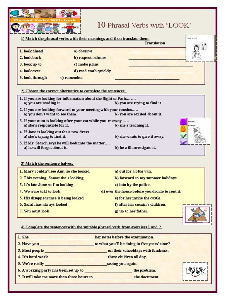 10 Phrasal Verbs With Look Grammar Drills - 89138 | PDF