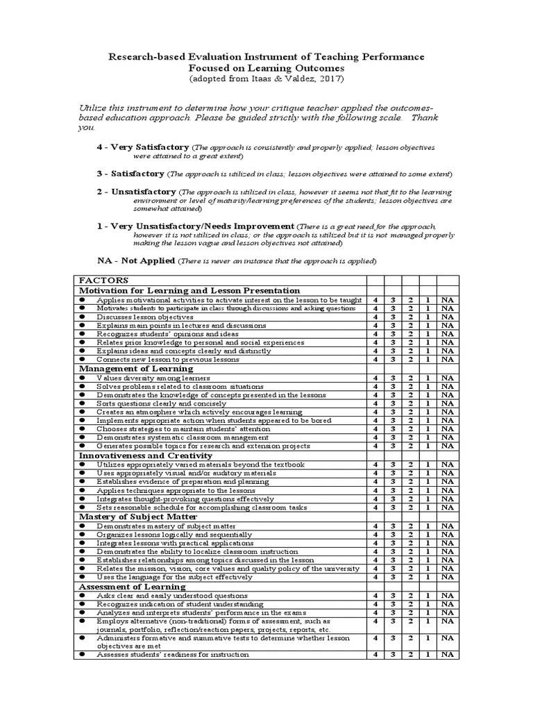 OBE Teaching Evaluation | PDF | Educational Assessment | Classroom