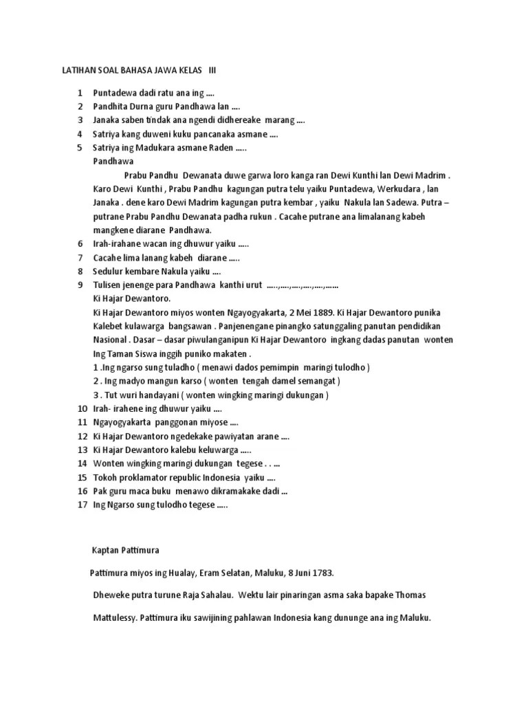 Latihan soal bahasa jawa