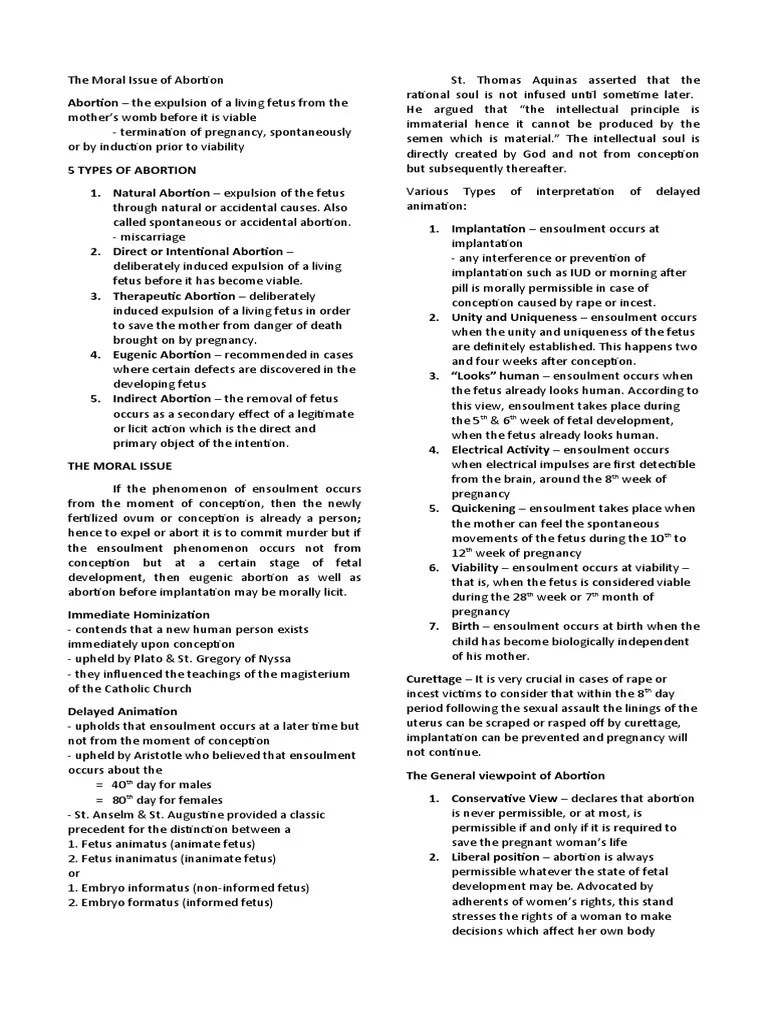 The Moral Issue Of Abortion | PDF | Abortion | Fetus
