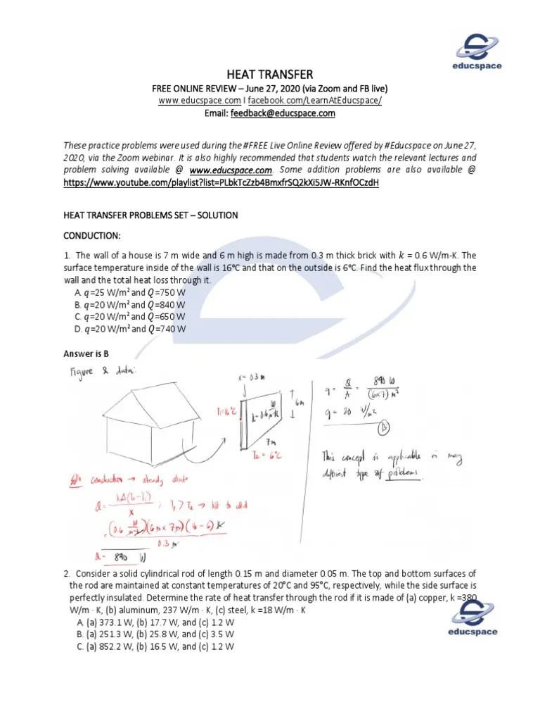 Heat Transfer Problems Solutions Rev 1 | PDF | Heat Transfer | Heat ...