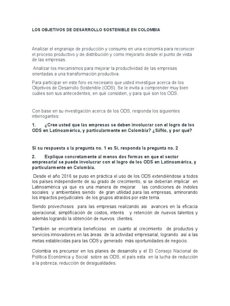 Foro LOS OBJETIVOS DE DESARROLLO SOSTENIBLE EN COLOMBIA | PDF ...