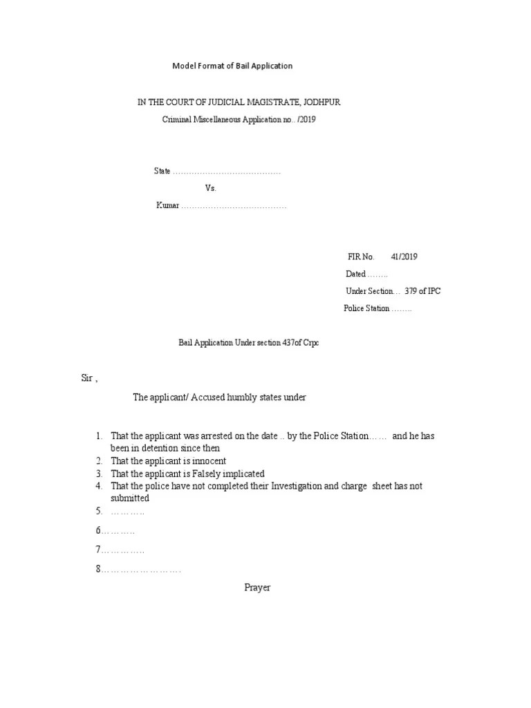 Model Format Of Bail Application | PDF