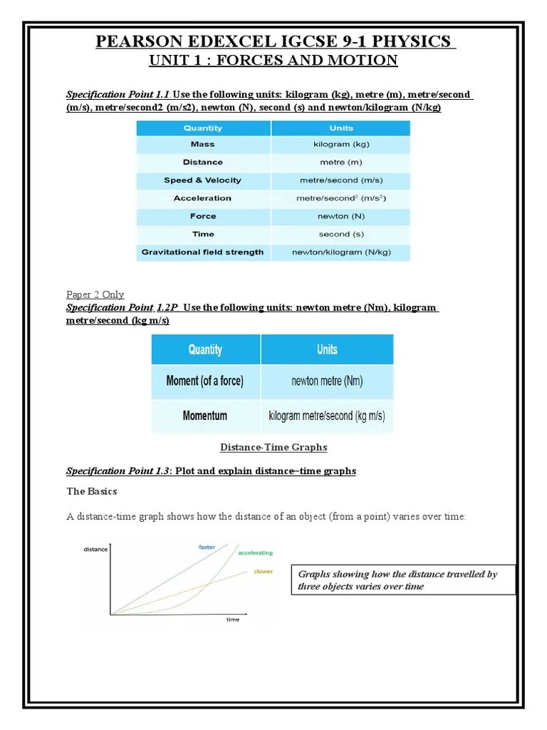 Pearson Edexcel Igcse 9-1 Physics: Unit 1: Forces And Motion | PDF ...