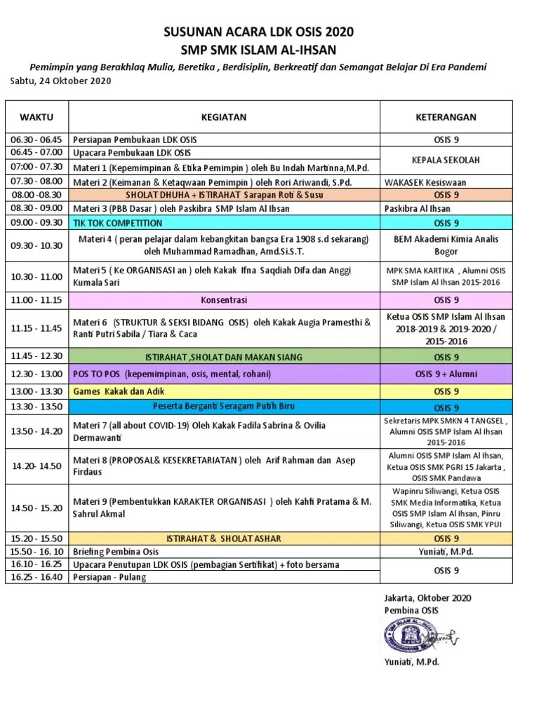 Osis smp negeri 1 bumiayu. Susunan Acara Ldk Osis 2020 Pdf