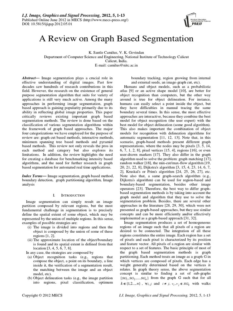 A Review On Graph Based Segmentation | PDF | Image Segmentation ...