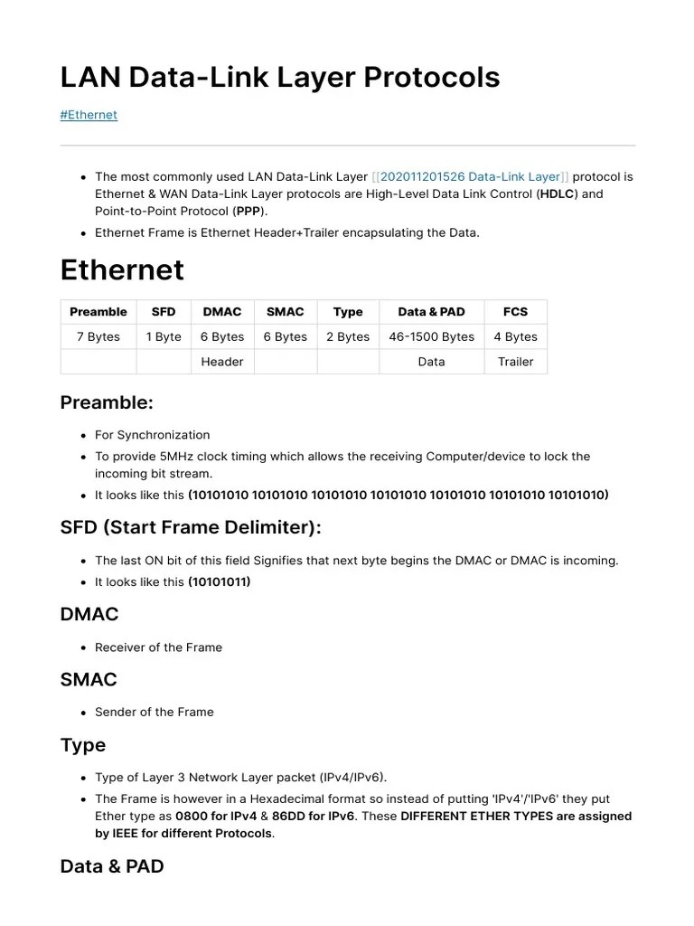 LAN Data-Link Layer Protocols: Preamble | PDF