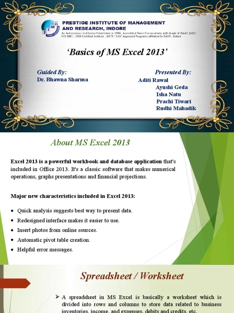 Basics Of MS Excel 2013 | PDF | Spreadsheet | Worksheet