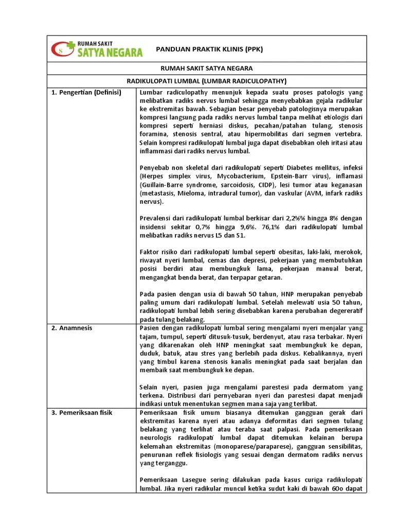 PPK Radikulopati Lumbal (Lumbar Radiculopathy) | PDF
